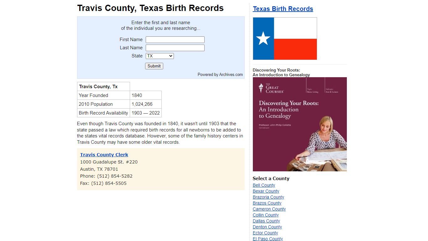 Travis County, Texas - Birth Records and Birth Certificates