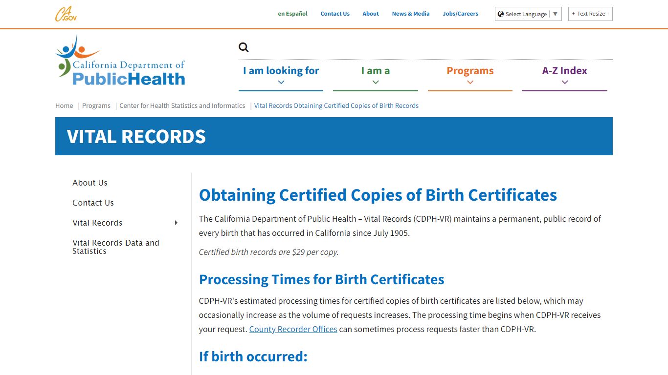 Vital Records Obtaining Certified Copies of Birth Records